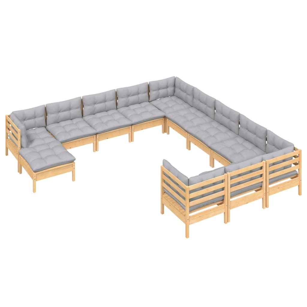 vidaXL Set mobilier de grădină cu perne gri, 12 piese, lemn de pin