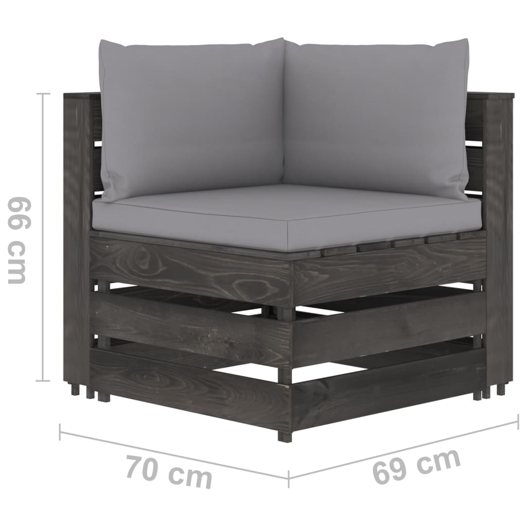 vidaXL Canapea de colț modulară cu perne, gri, lemn tratat