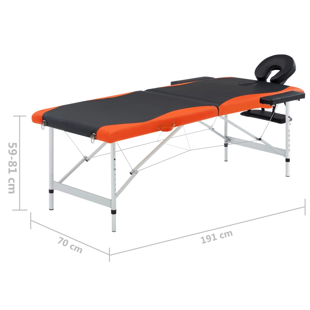 vidaXL Masă pliabilă de masaj, 2 zone, negru și portocaliu, aluminiu