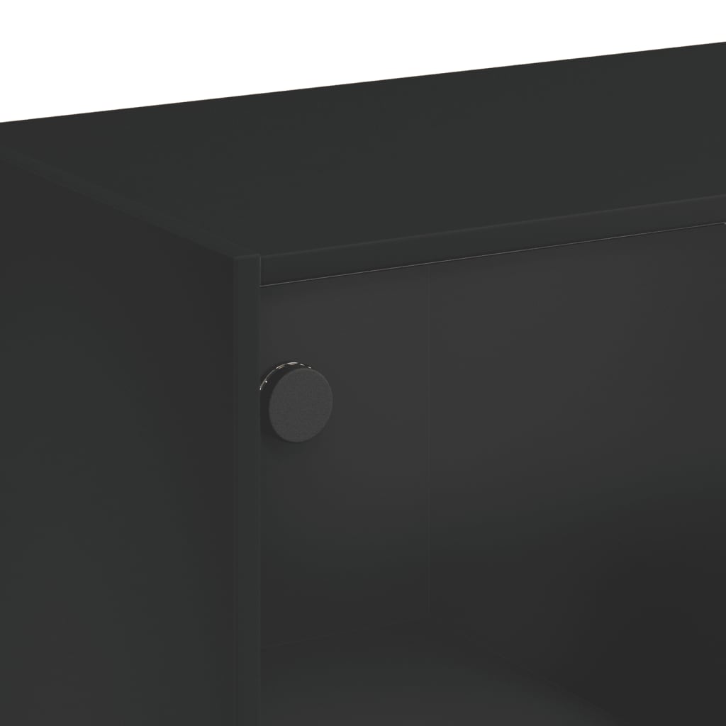 vidaXL Măsuță de cafea cu uși din sticlă, negru, 102x50x42 cm