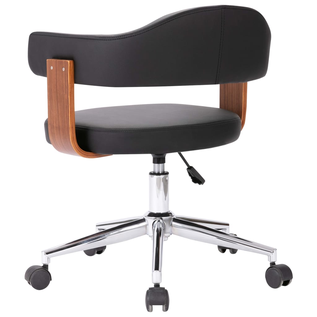 vidaXL Scaun de birou pivotant, negru, lemn curbat și piele ecologică