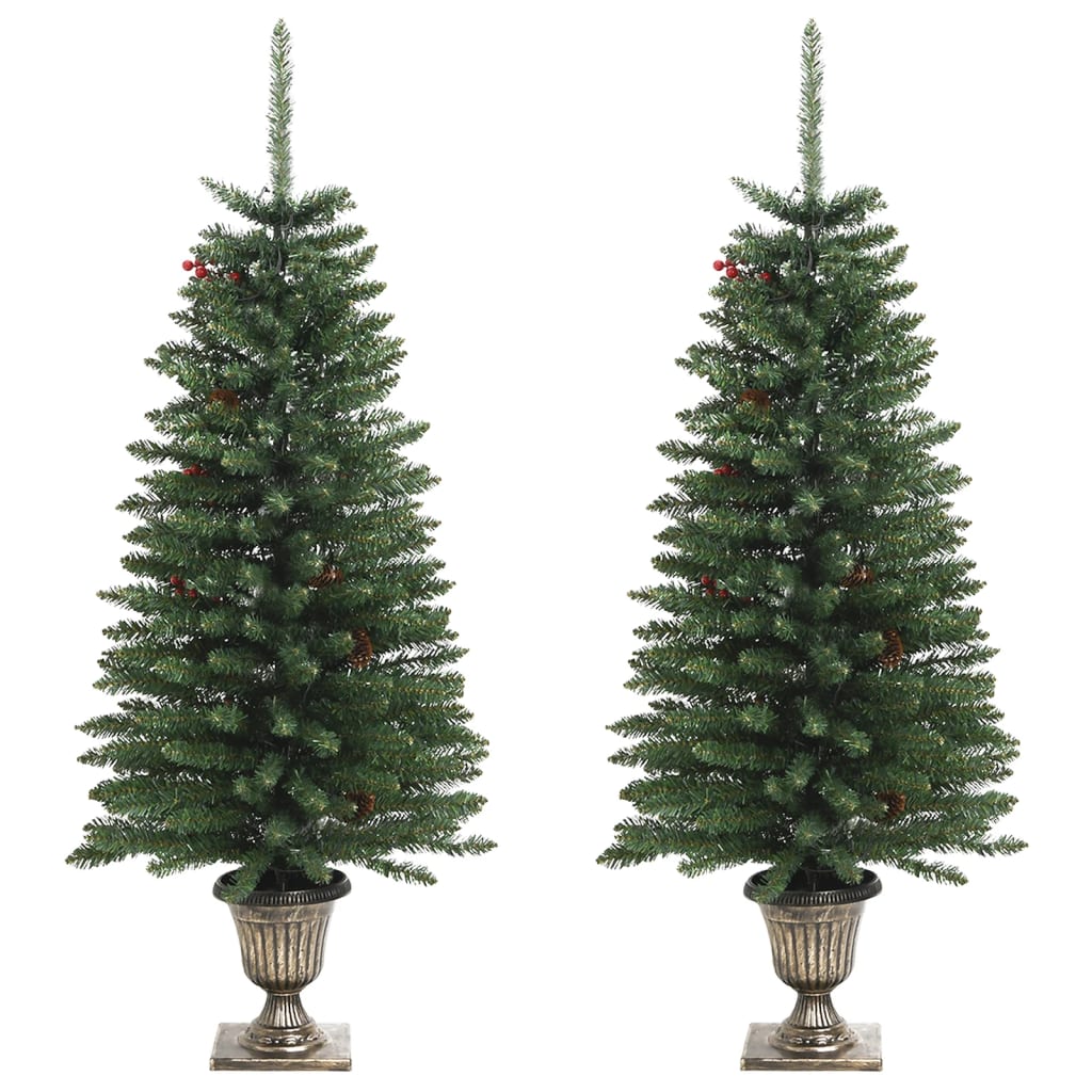 vidaXL Brazi de Crăciun artificiali, 2 buc., coroană, ghirlandă și LED