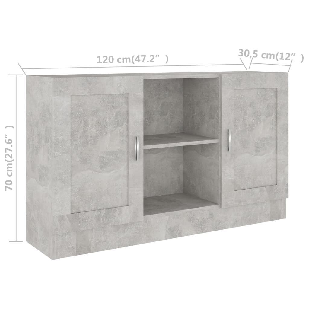 vidaXL Servantă, gri beton, 120 x 30,5 x 70 cm, PAL