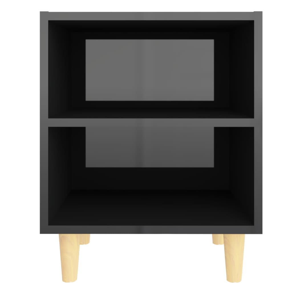 vidaXL Noptiere cu picioare din lemn, 2 buc, negru extralucios, 40x30x50 cm