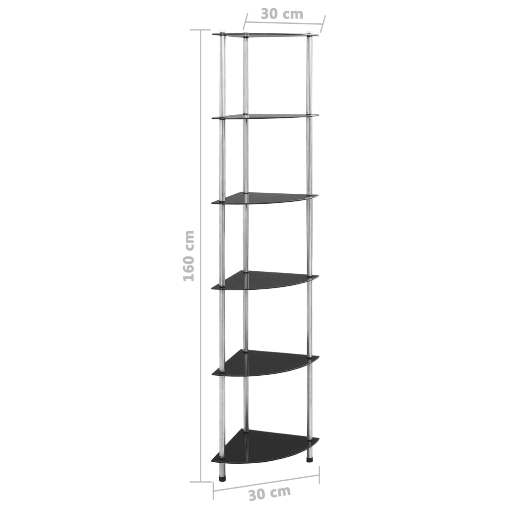 vidaXL Raft cu 6 niveluri, negru, 30 x 30 x 160 cm, sticlă securizată