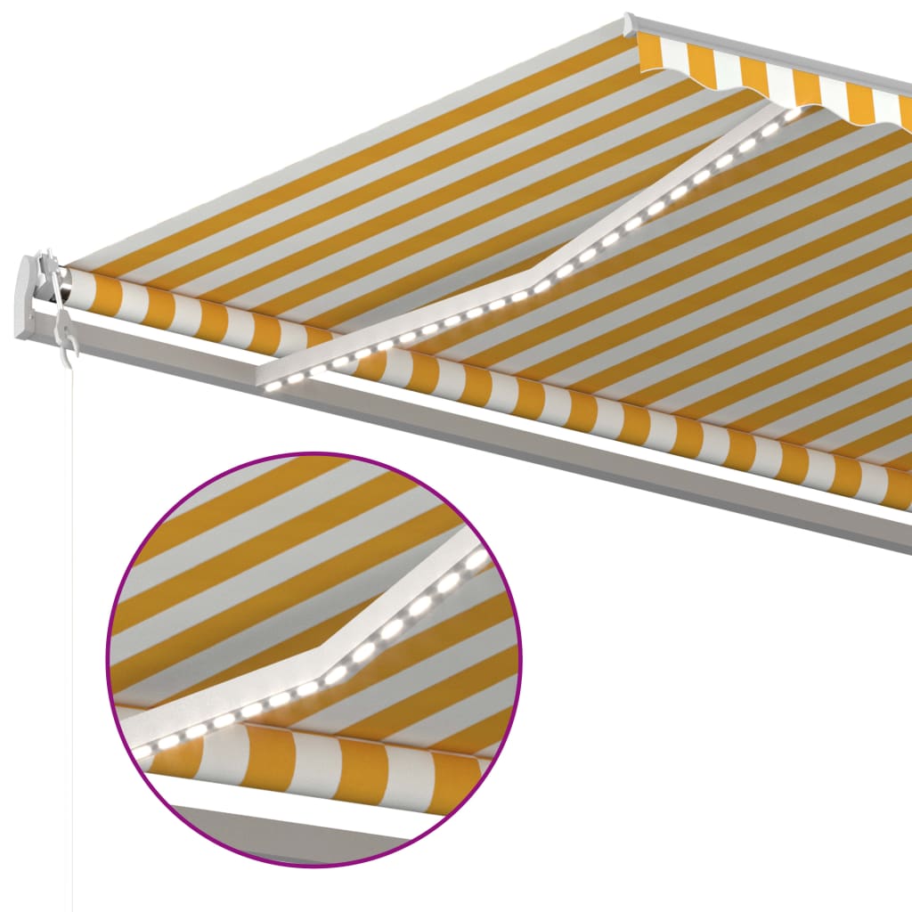 vidaXL Copertină retractabilă manual cu LED, galben&alb, 6x3,5 m