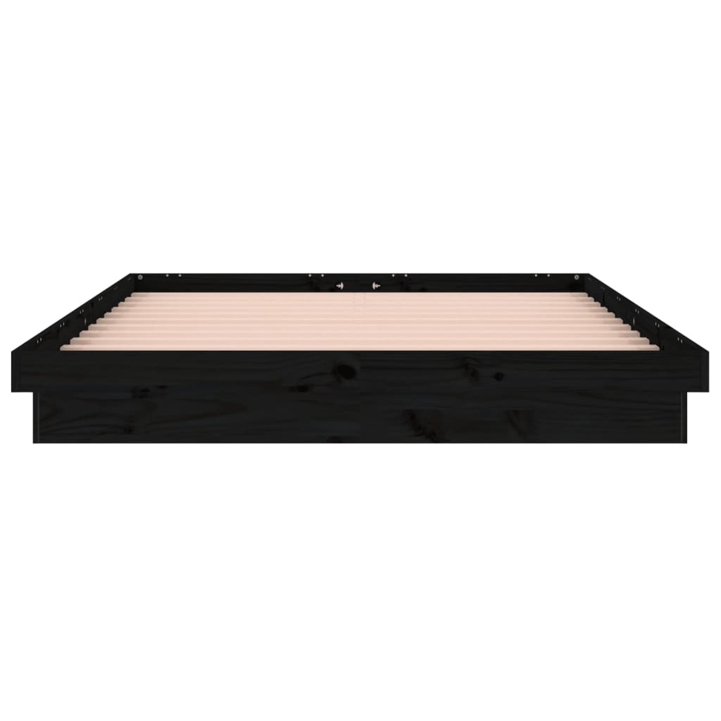 vidaXL Cadru de pat dublu cu LED, negru, 135x190 cm, lemn masiv
