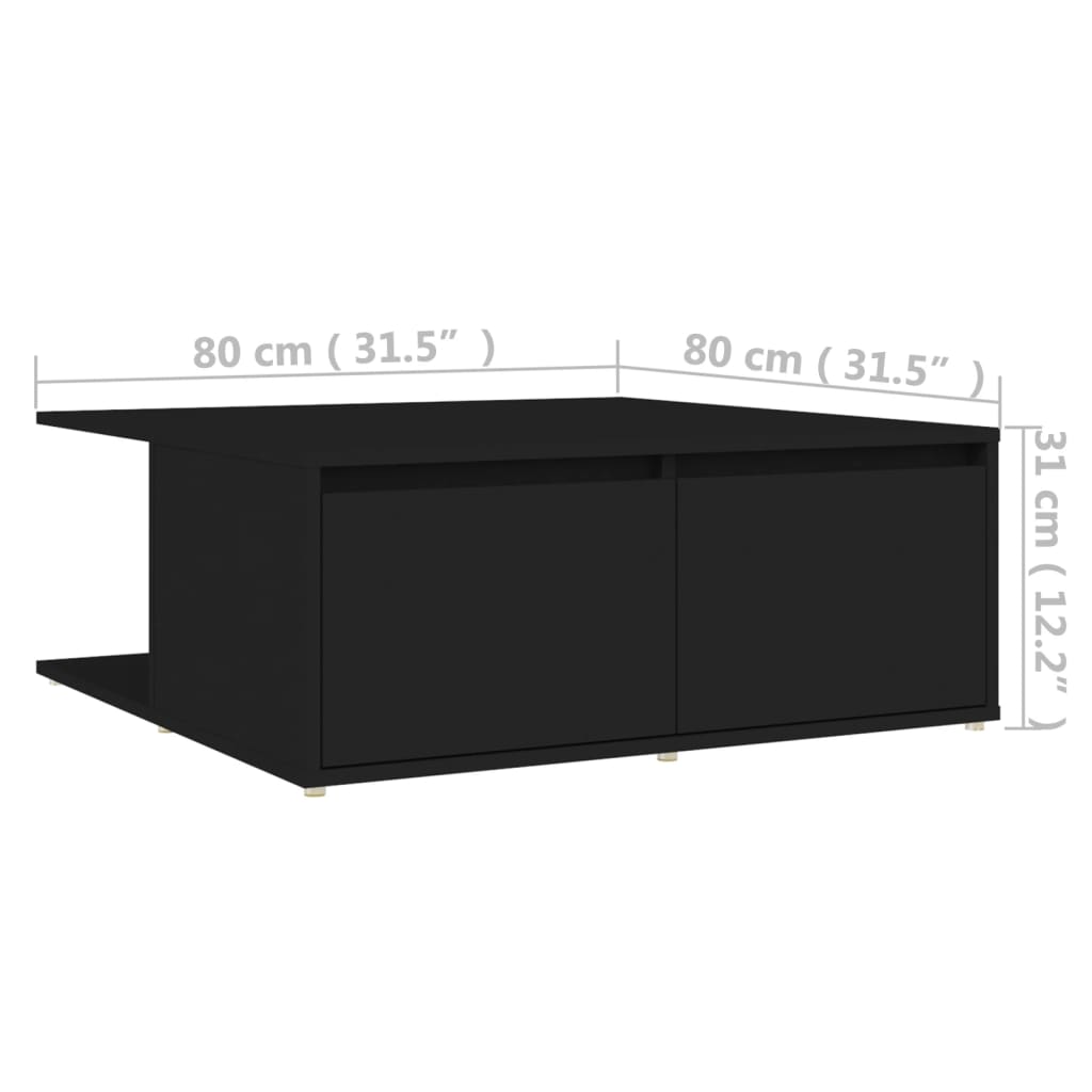 vidaXL Măsuță de cafea, negru, 80x80x31 cm ,PAL