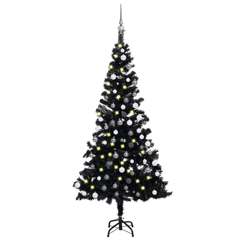 vidaXL Brad Crăciun pre-iluminat cu set globuri, negru, 150 cm, PVC