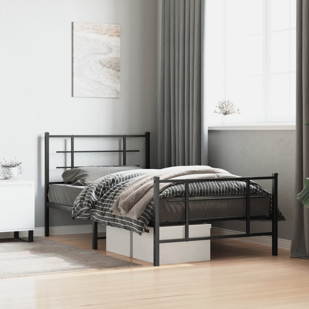 vidaXL Cadru pat metalic cu tăblii de cap/picioare, negru, 100x200 cm