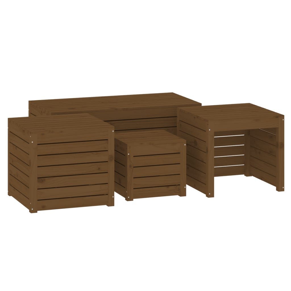 vidaXL Set cutii de grădină, 4 piese, maro miere, lemn masiv de pin