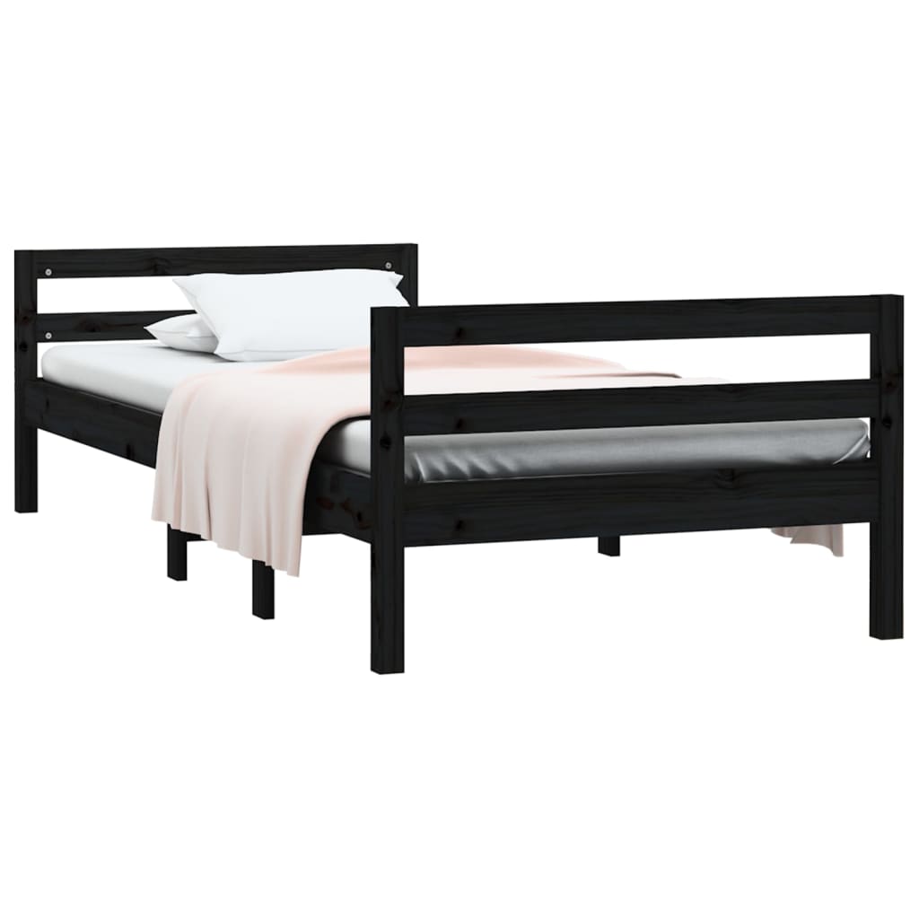 vidaXL Cadru de pat, negru, 75x190 cm, lemn masiv de pin