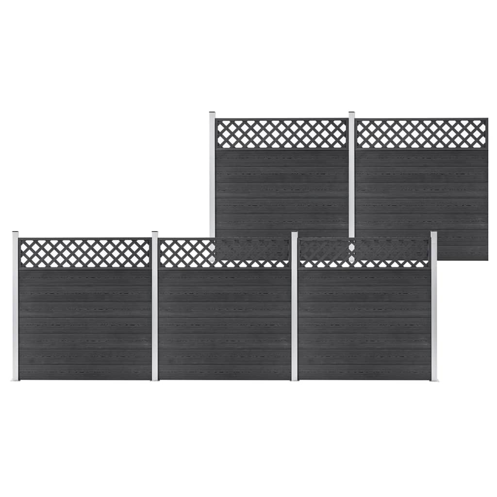 vidaXL Set panouri de gard, 5 buc., gri, 872 x 185 cm, WPC, pătrat