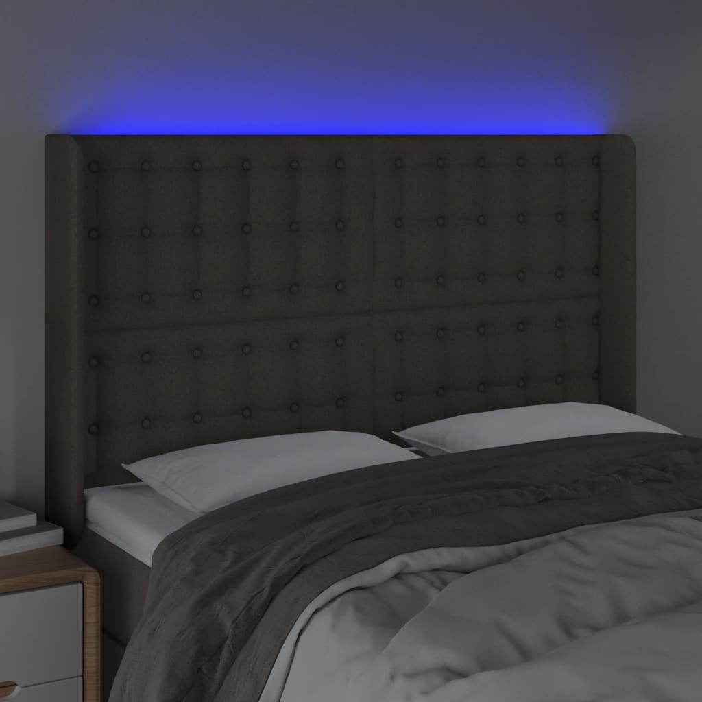 vidaXL Tăblie de pat cu LED, gri taupe, 147x16x118/128 cm, textil