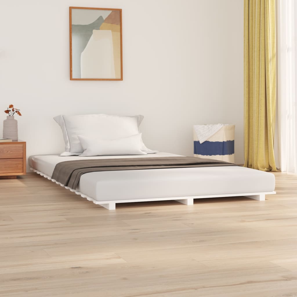 vidaXL Cadru de pat, alb, 150x200 cm, lemn masiv de pin
