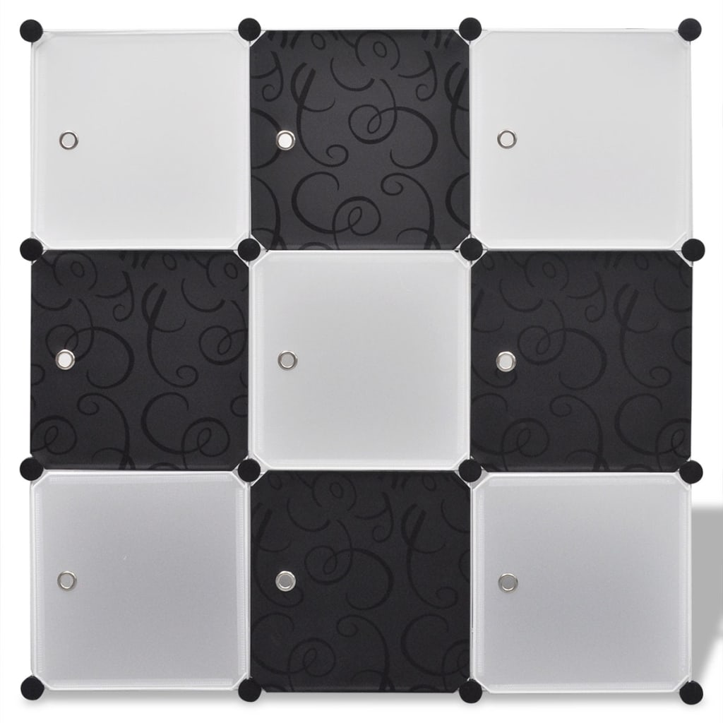 Dulap modular cub cu 9 compartimente 110 x 37 x 110 cm, alb-negru