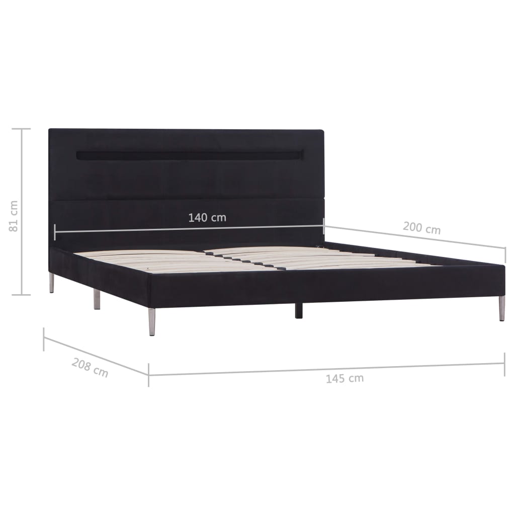 vidaXL Cadru de pat cu LED-uri, negru, 140x200 cm, material textil