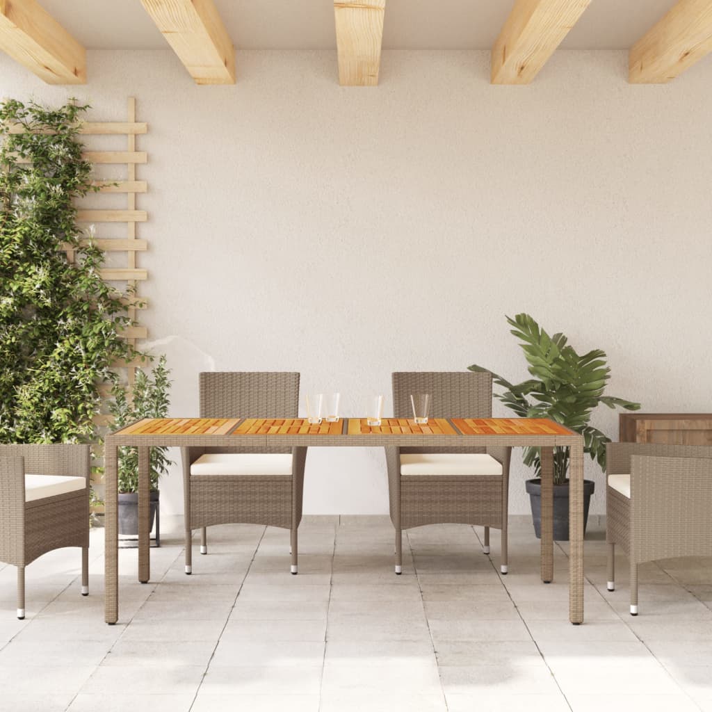 vidaXL Masă de grădină, bej, 190x90x75 cm, poliratan și lemn de acacia