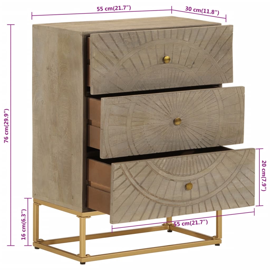 vidaXL Dulap cu sertare 55x30x76 cm, lemn masiv de mango și fier