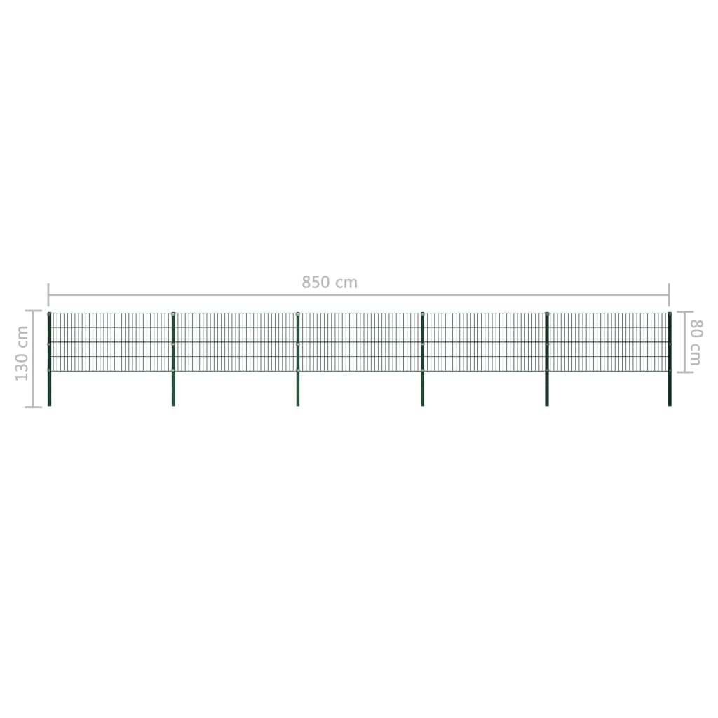 vidaXL Panou de gard cu stâlpi, verde, 8,5 m, fier