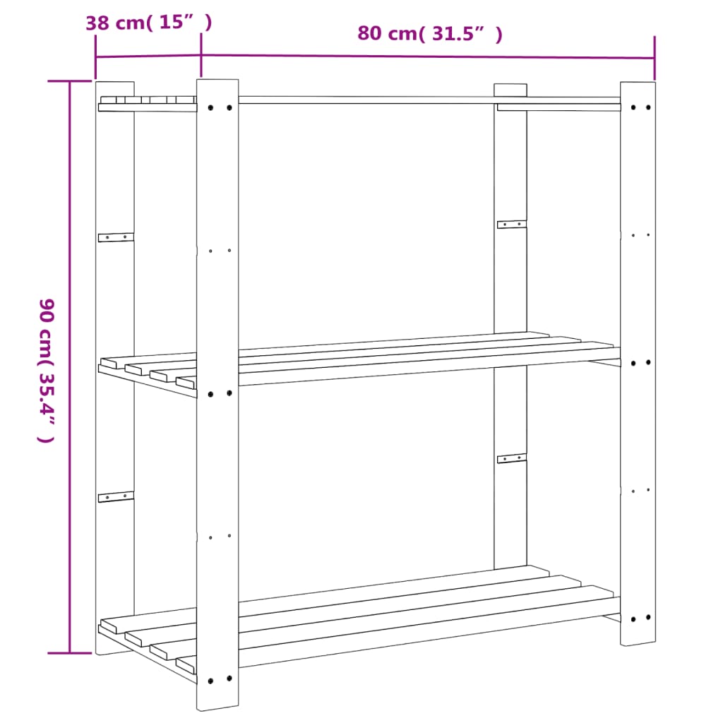 vidaXL Suport depozitare 3 niveluri, negru, 80x38x90cm, lemn masiv pin