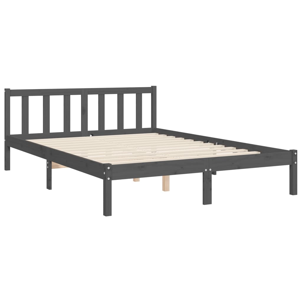 vidaXL Cadru de pat cu tăblie, gri, king size, lemn masiv