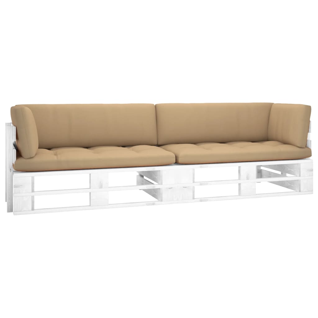 vidaXL Canapea din paleți cu 2 locuri, cu perne, alb, lemn pin tratat