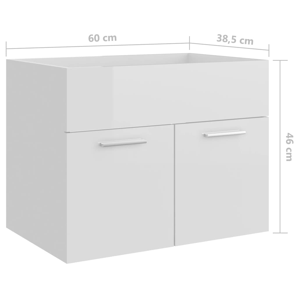 vidaXL Dulap de chiuvetă, alb extralucios, 60x38,5x46 cm, PAL