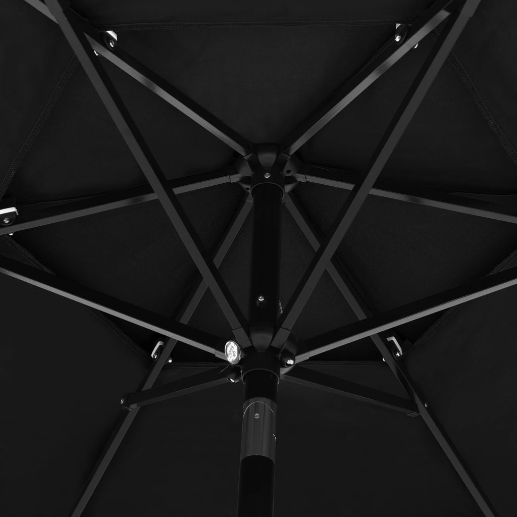 vidaXL Umbrelă de soare 3 niveluri, stâlp de aluminiu, negru, 2,5 m