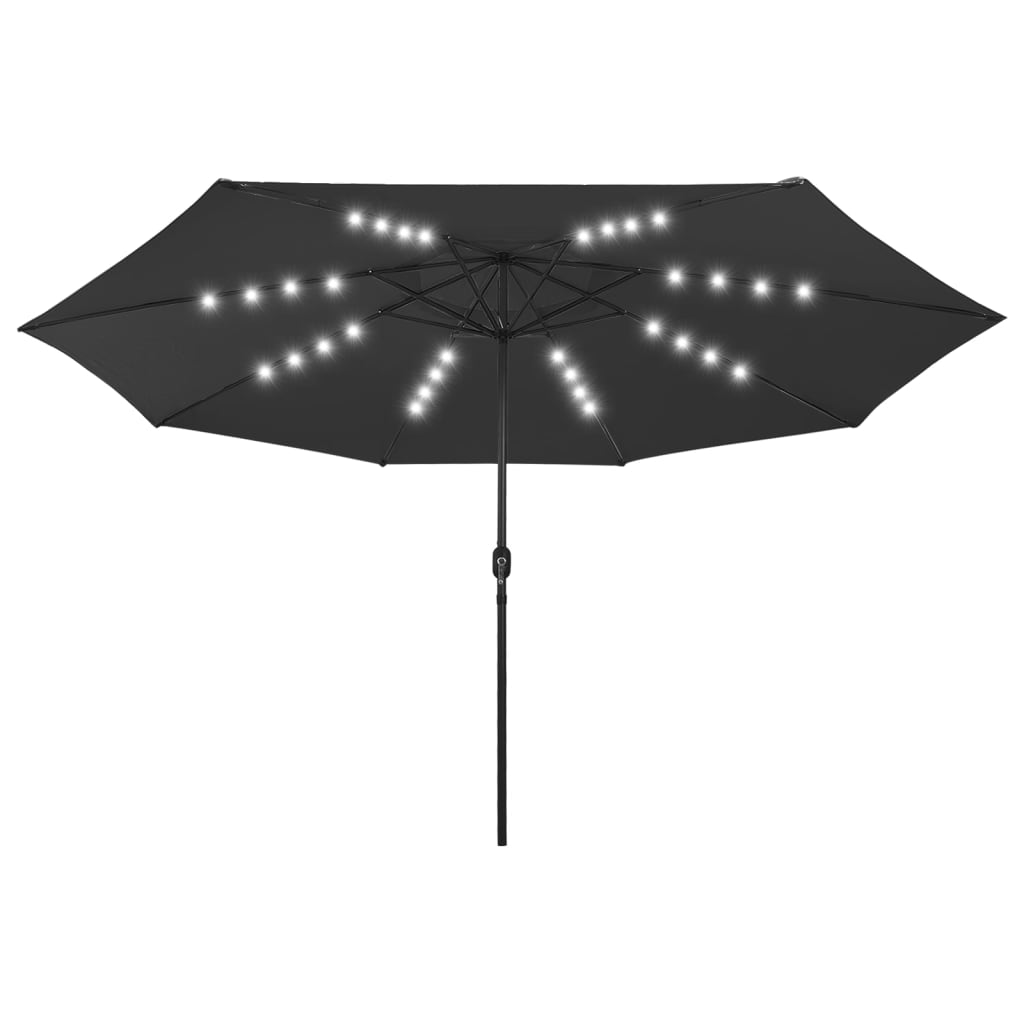 vidaXL Umbrelă de soare exterior, LED-uri & stâlp metal, negru, 400 cm