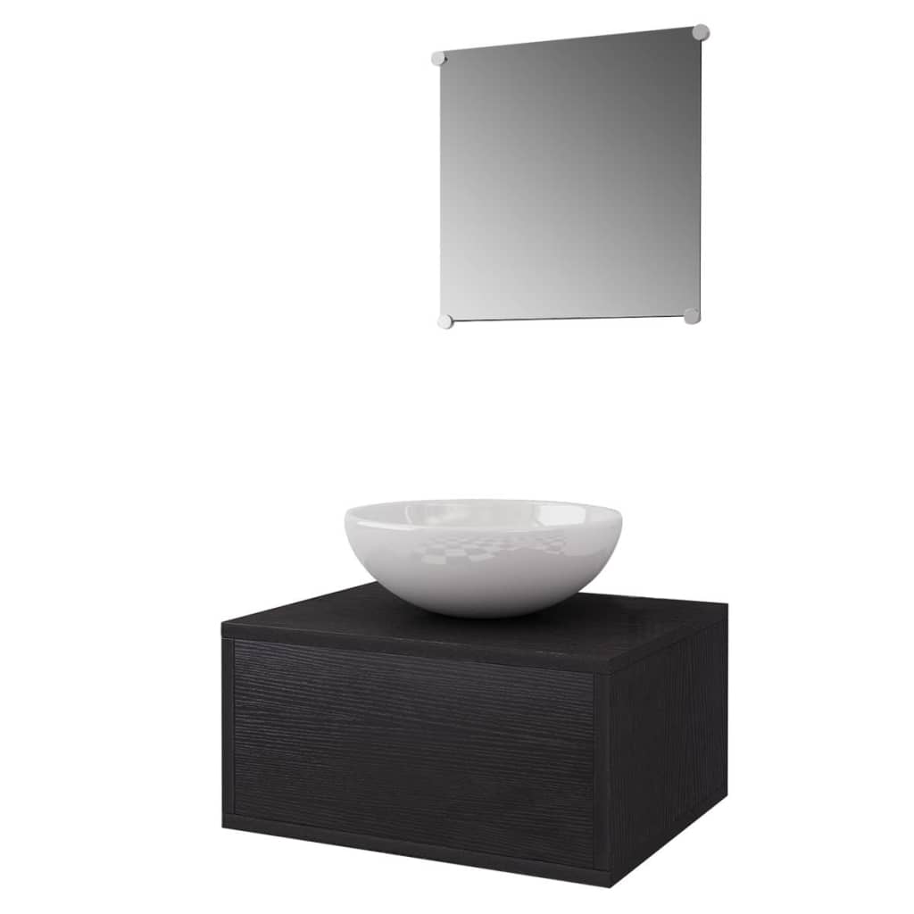 vidaXL Set mobilier baie 4 piese cu chiuvetă și robinet incluse, Negru