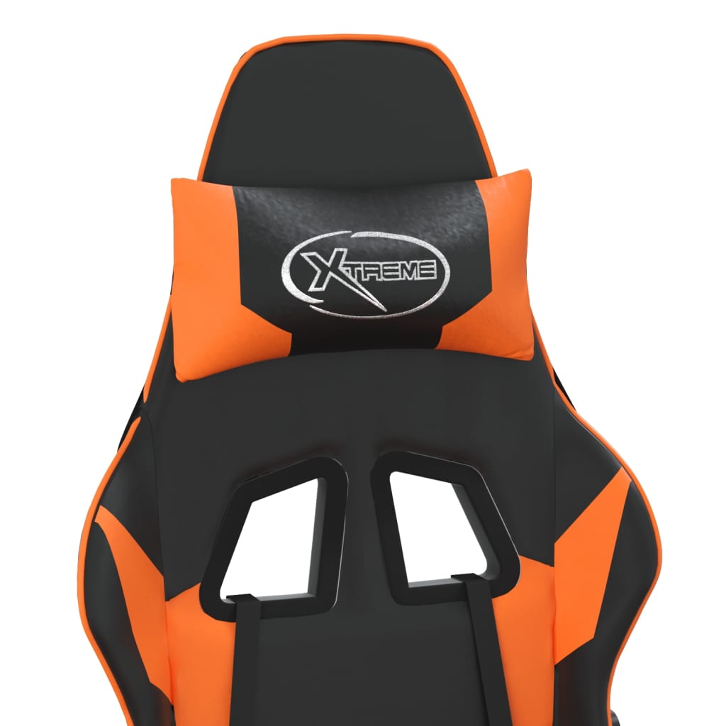 vidaXL Scaun gaming masaj/suport picioare, negru/portocaliu, piele eco