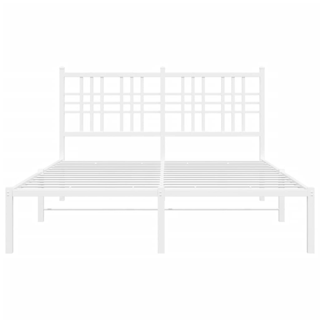 vidaXL Cadru de pat metalic cu tăblie, alb, 135x190 cm