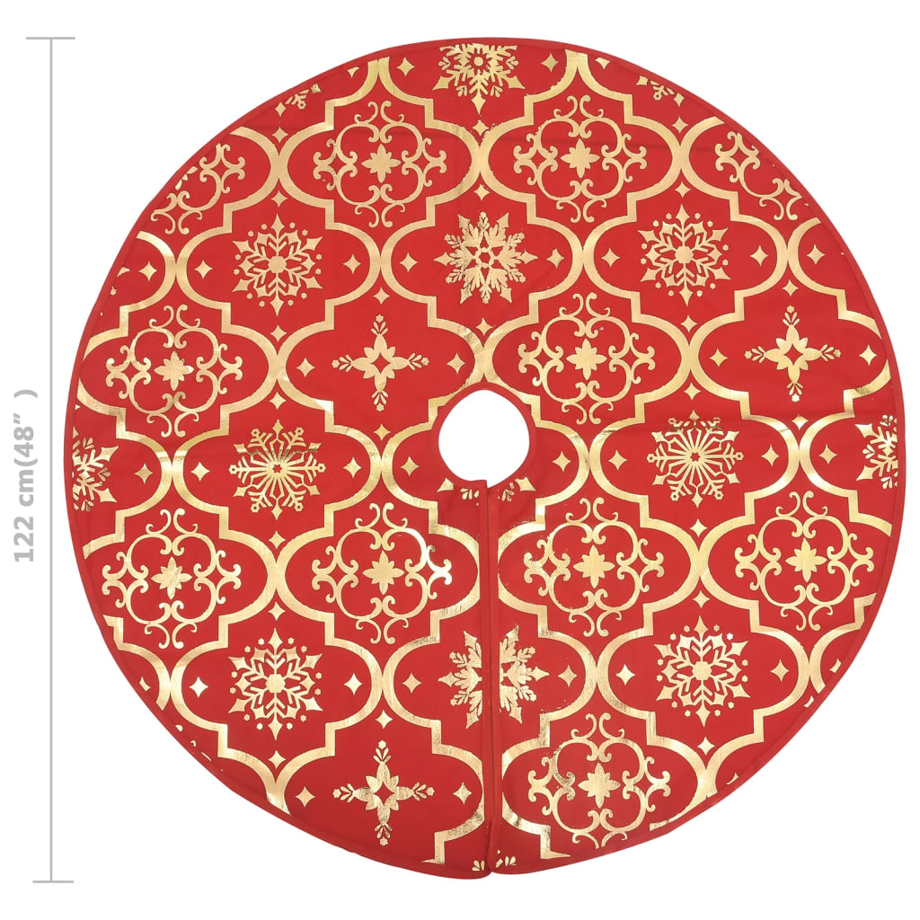 vidaXL Covor fustă de brad Crăciun cu șosetă, roșu, 122 cm, țesătură