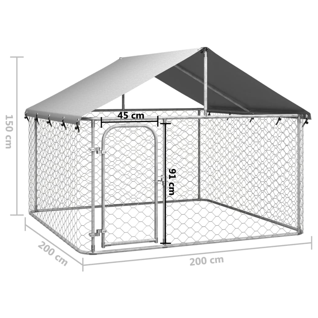 vidaXL Padoc pentru câini de exterior cu acoperiș, 200x200x150 cm