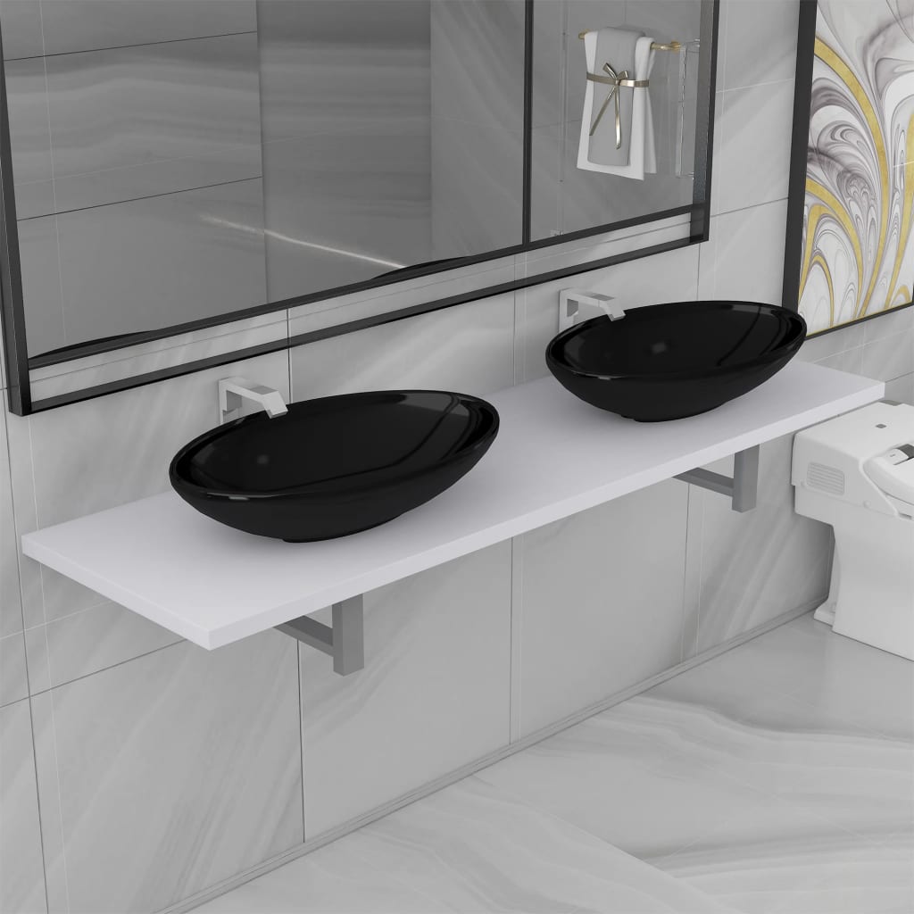 vidaXL Set mobilier de baie din trei piese, alb, ceramică