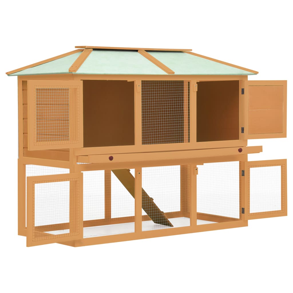 vidaXL Cușcă pentru iepuri și alte animale, 2 niveluri, lemn