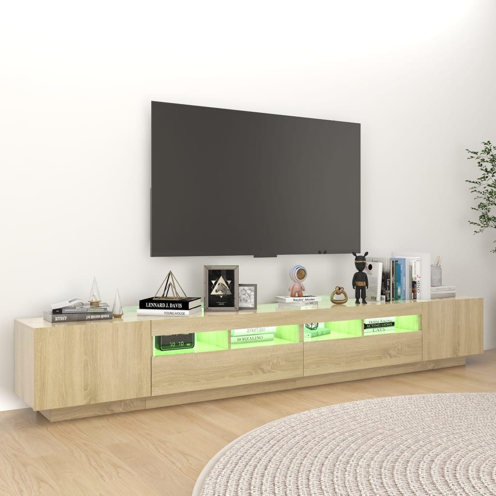 vidaXL Comodă TV cu lumini LED, stejar Sonoma, 260x35x40 cm
