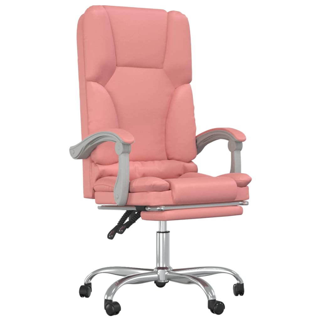 vidaXL Fotoliu de birou rabatabil cu masaj, roz, piele ecologică