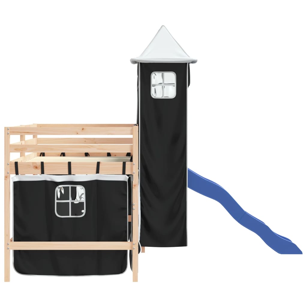 vidaXL Pat etajat de copii cu turn alb/negru 80x200 cm lemn masiv pin