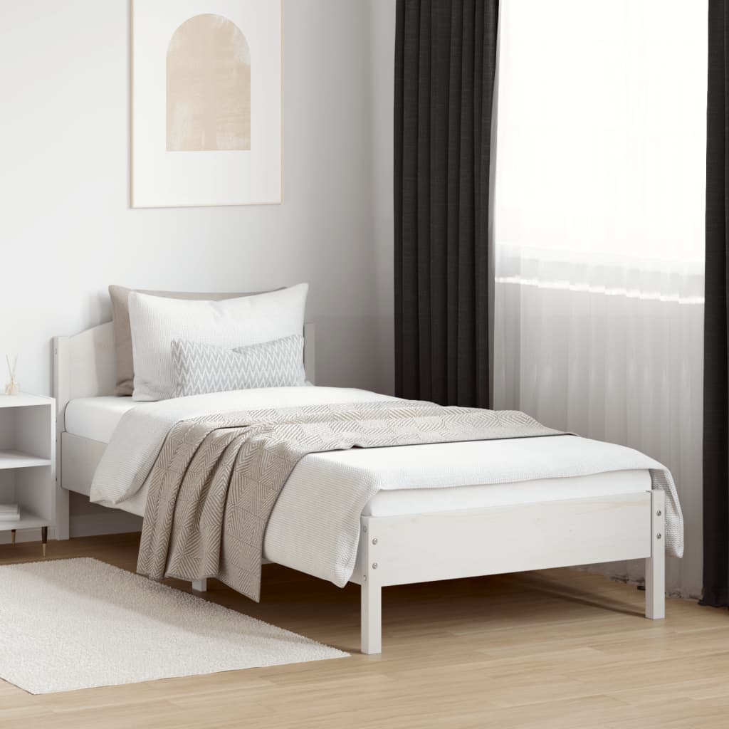 vidaXL Cadru de pat cu tăblie, alb, 100x200 cm, lemn masiv pin