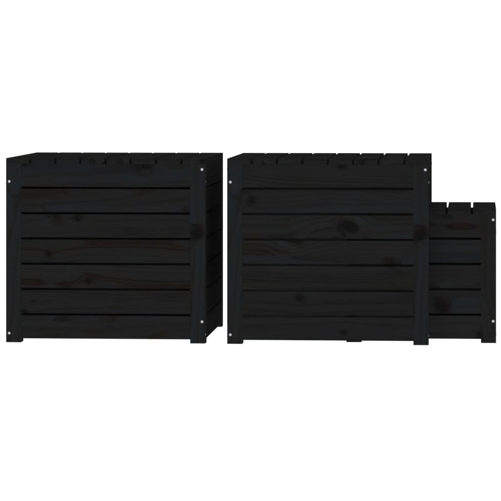 vidaXL Set cutie de grădină, 3 piese, negru, lemn masiv de pin