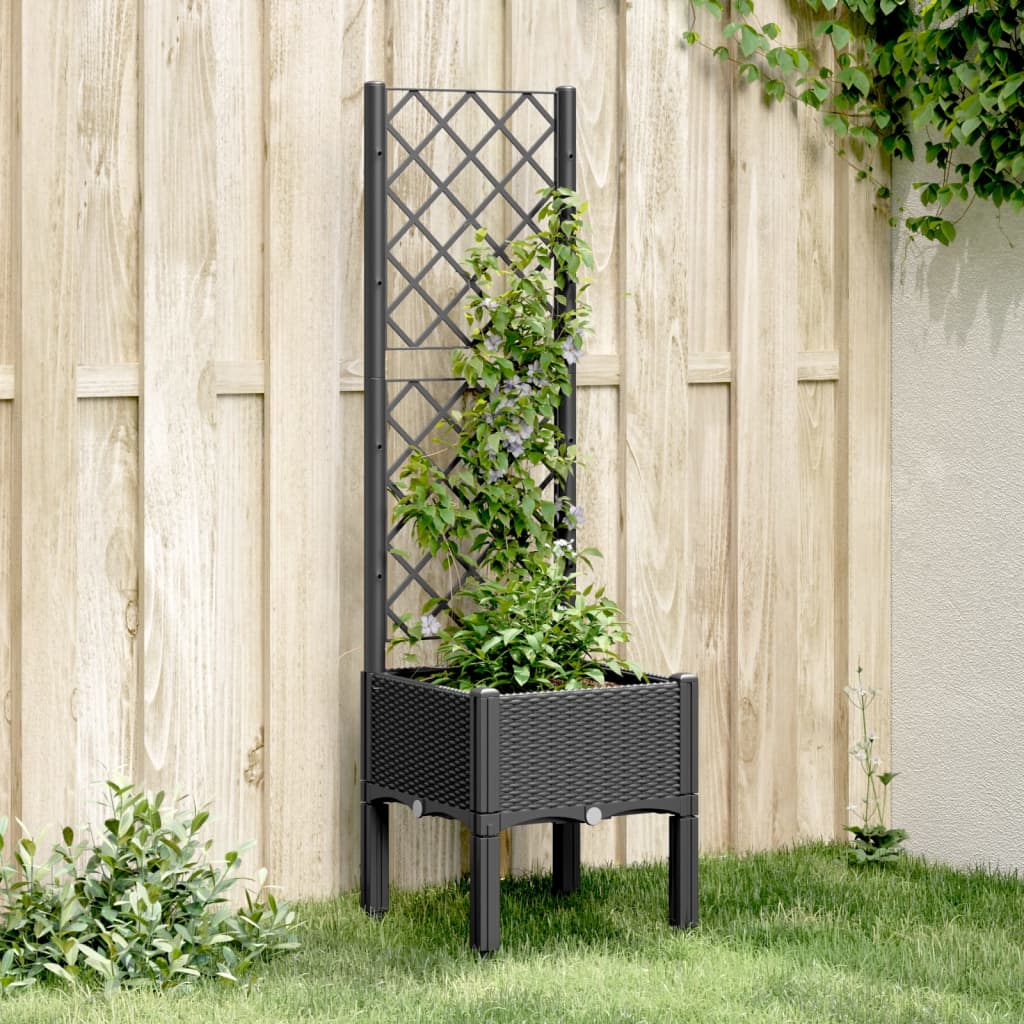 vidaXL Jardinieră de grădină cu spalier, negru, 40x40x142 cm, PP