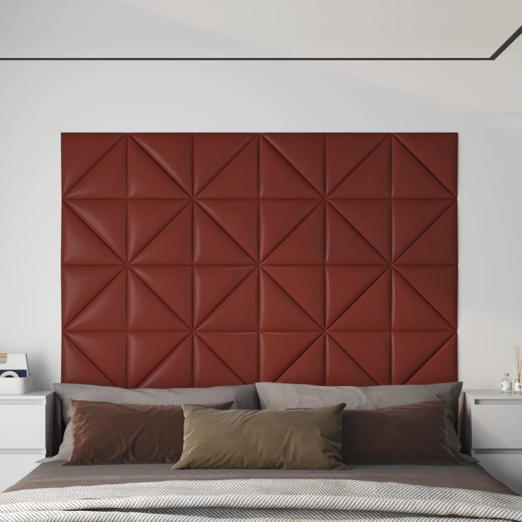 vidaXL Panouri de perete 12 buc. roșu vin 30x30 cm, piele eco, 0,54 m²