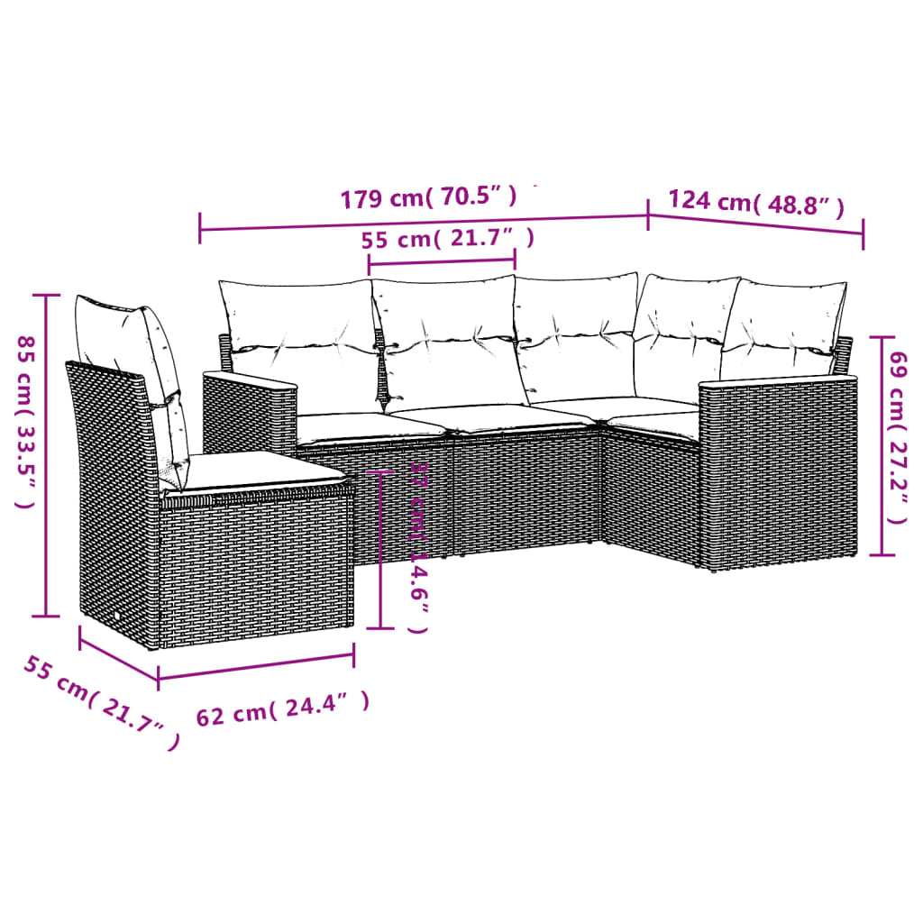 vidaXL Set canapele de grădină, 5 piese, cu perne, bej, poliratan