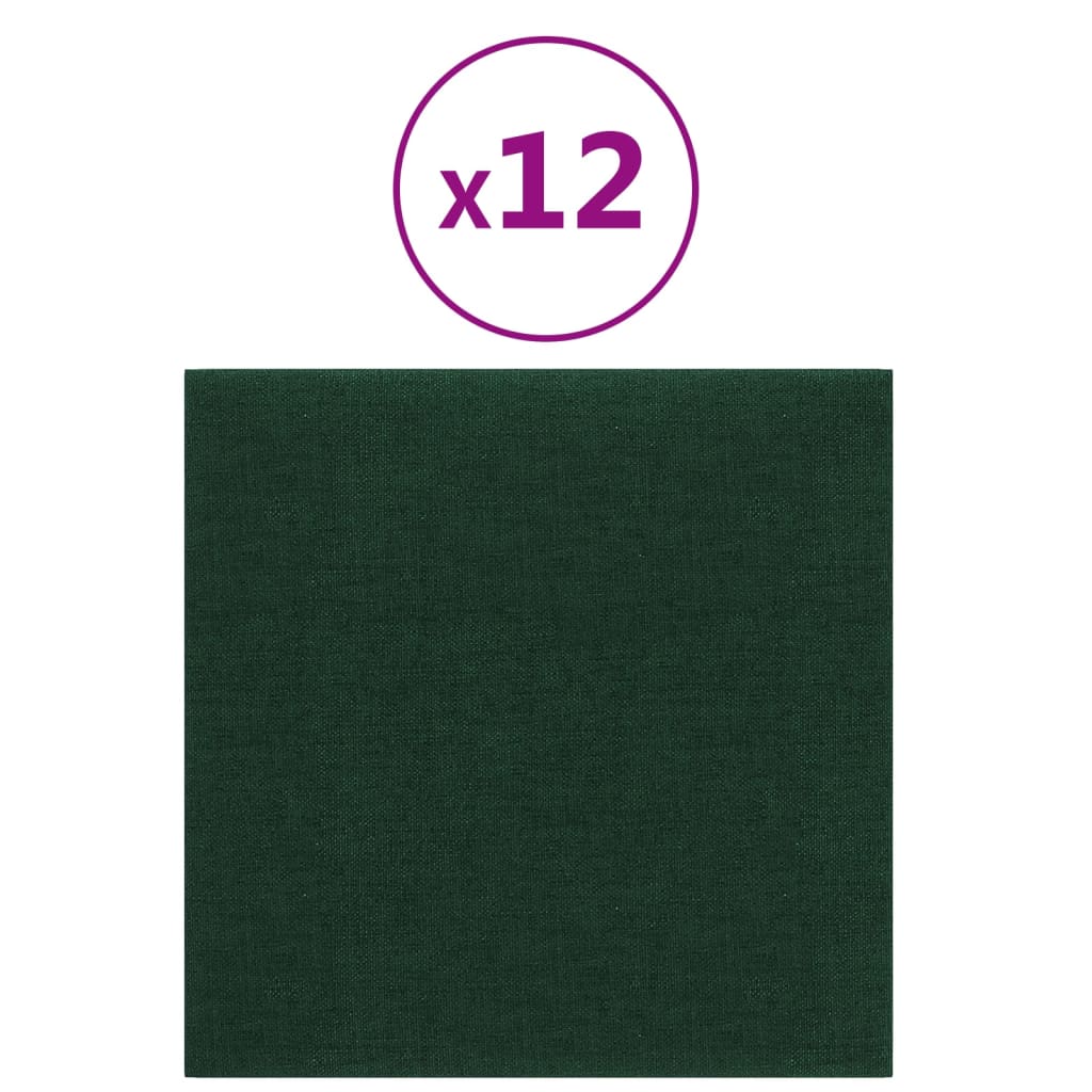 vidaXL Panouri de perete 12 buc. verde închis 30x30 cm textil 1,08 m²