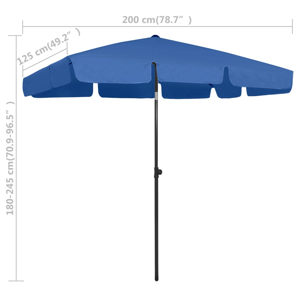 vidaXL Umbrelă de plajă, albastru azuriu, 200x125 cm