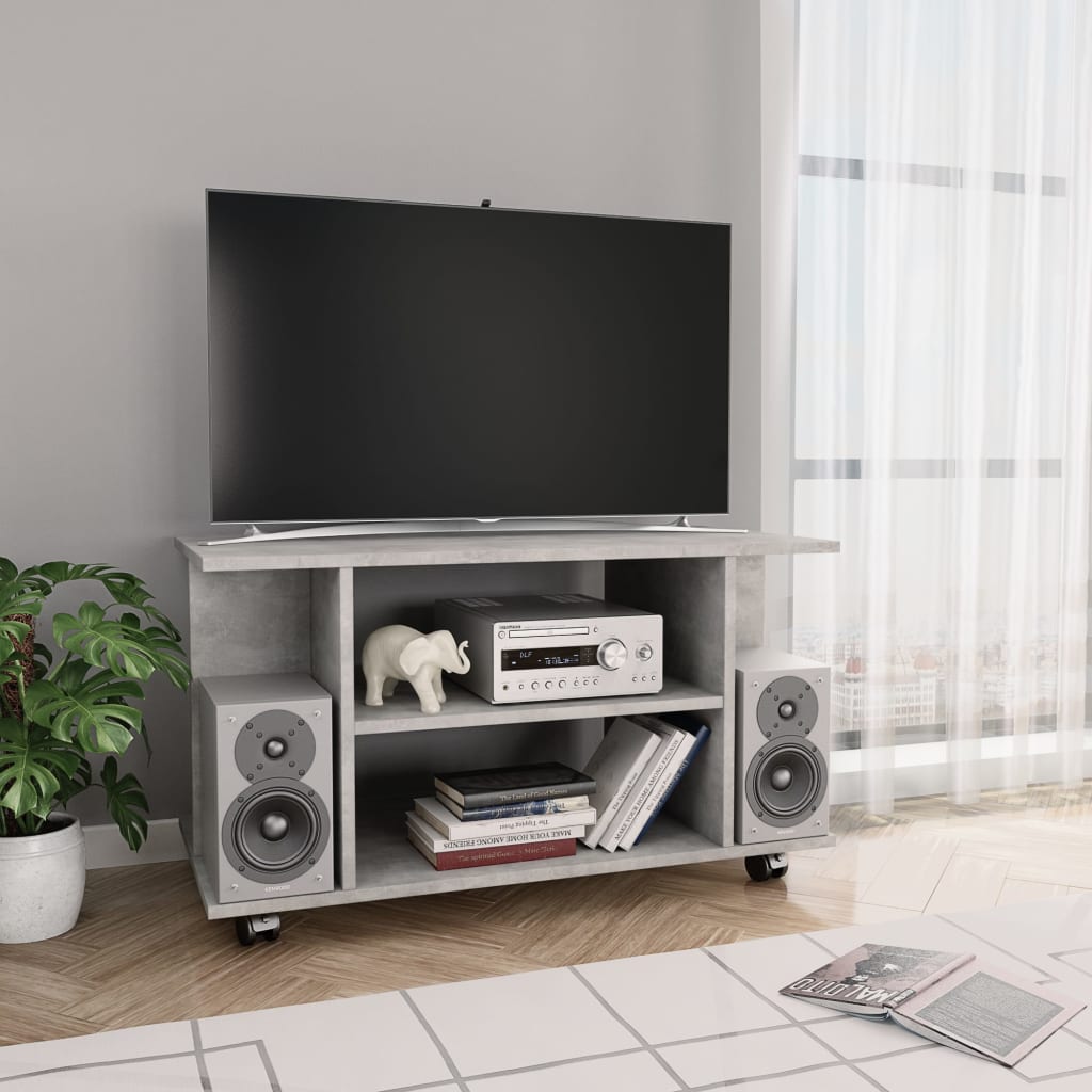 vidaXL Comodă TV cu roți, gri beton, 80x40x45 cm, lemn prelucrat