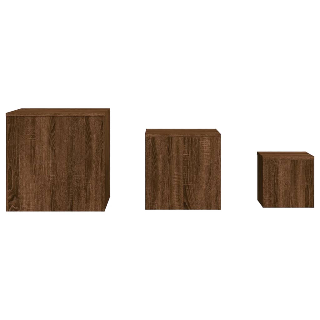 vidaXL Măsuțe laterale, 3 buc., stejar maro, lemn prelucrat
