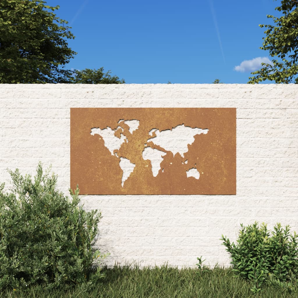 vidaXL Decor perete grădină 105x55 cm design harta lumii oțel Corten